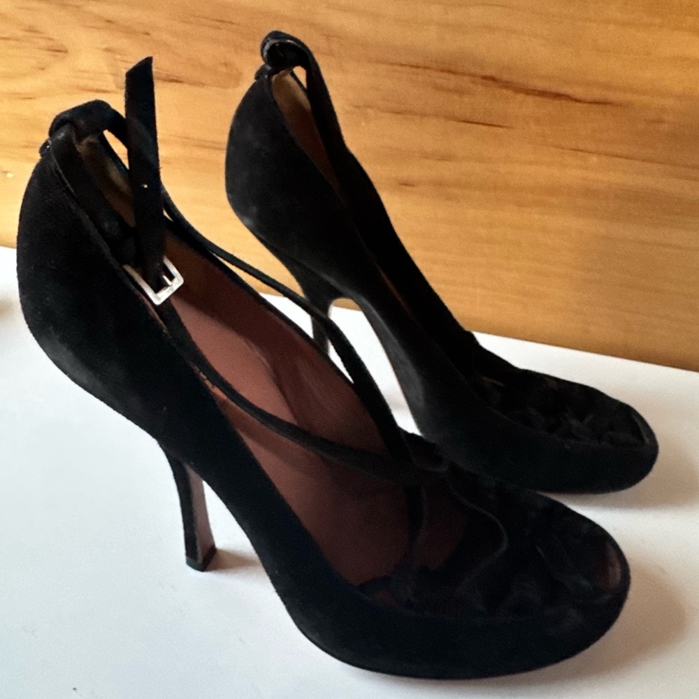 Alaia Lace Up Black Suede Sandals 36